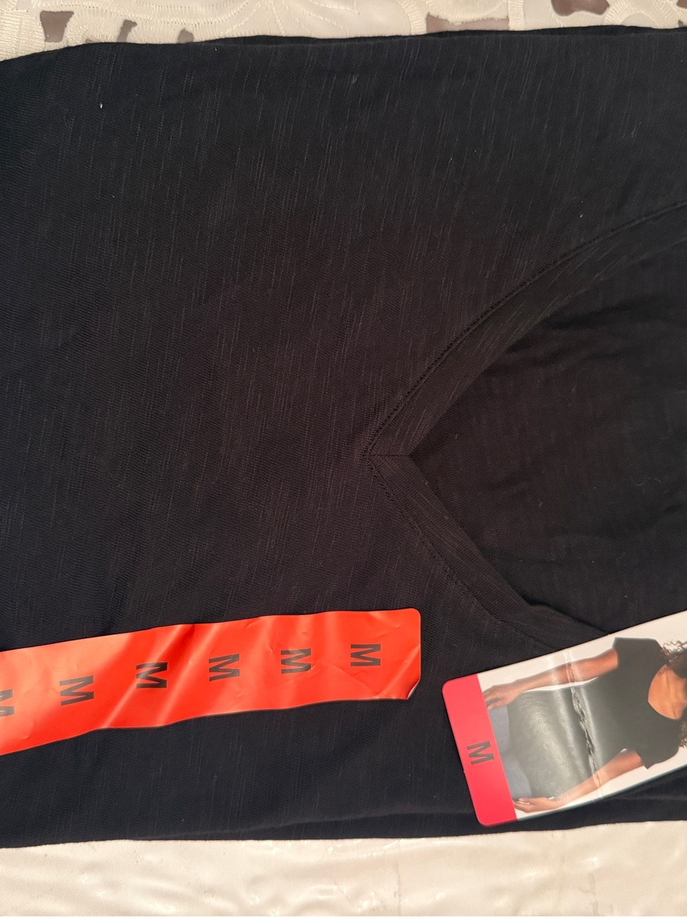 Black V-Neck Tee with Red Size Tape